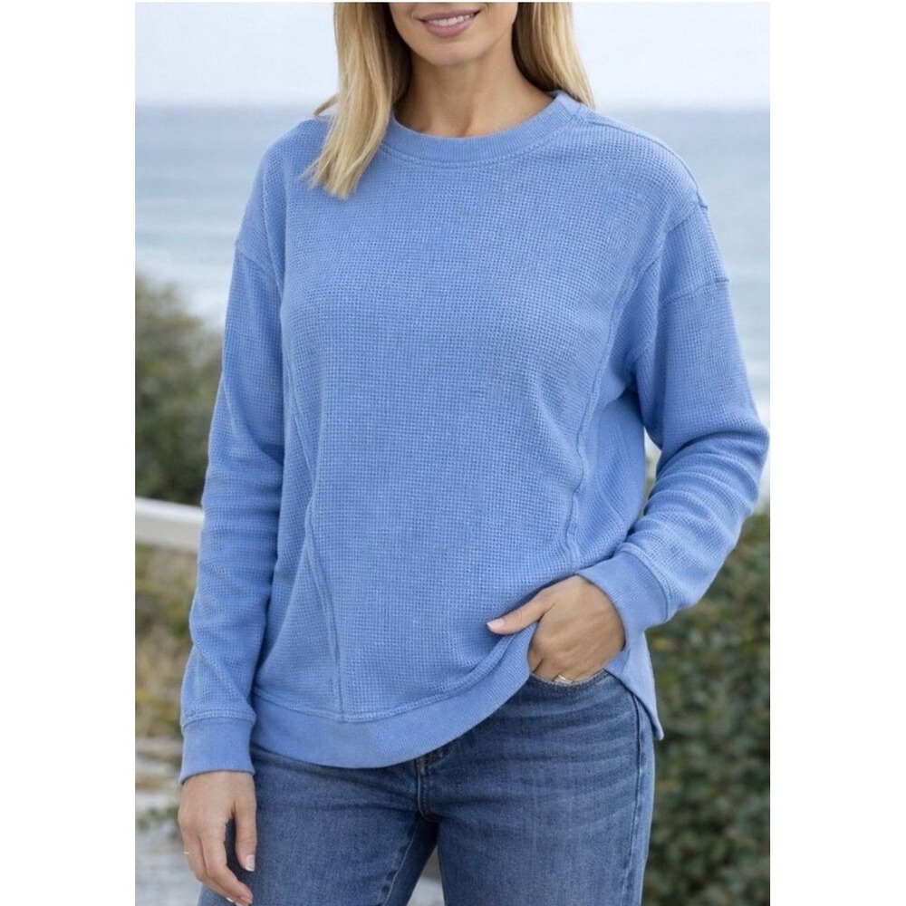 Sunnyside by Sundry Blue Waffle Knit LS Tee XL